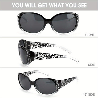 Women's Polarized Wraparound Sunglasses Rhinestone Detail UV Protection Gradient Lens Oversized Shield Shades 4 Colors