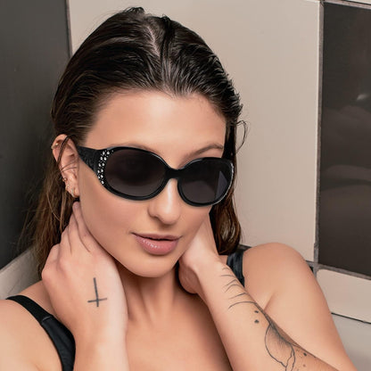 Women's Polarized Wraparound Sunglasses Rhinestone Detail UV Protection Gradient Lens Oversized Shield Shades 4 Colors