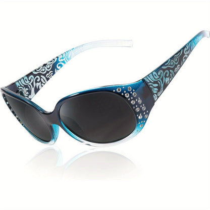 Women's Polarized Wraparound Sunglasses Rhinestone Detail UV Protection Gradient Lens Oversized Shield Shades 4 Colors