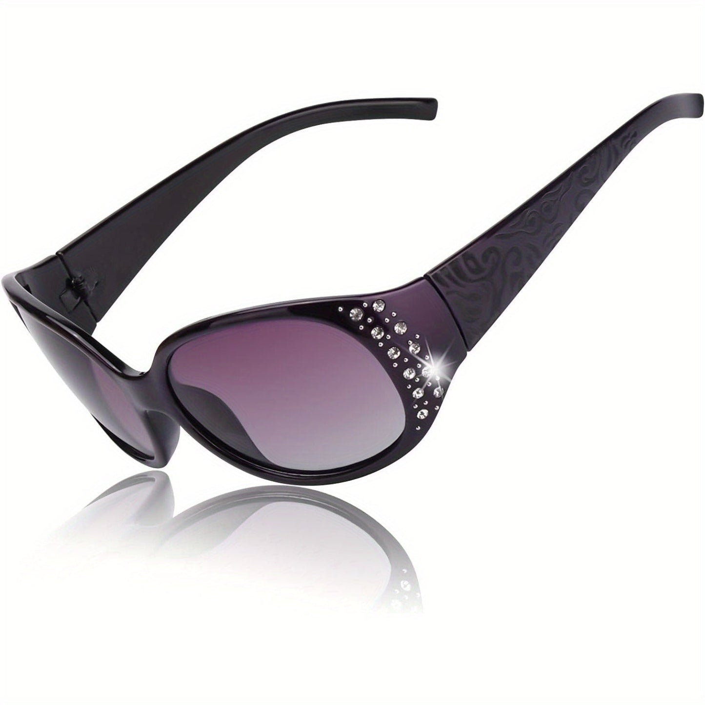 Women's Polarized Wraparound Sunglasses Rhinestone Detail UV Protection Gradient Lens Oversized Shield Shades 4 Colors