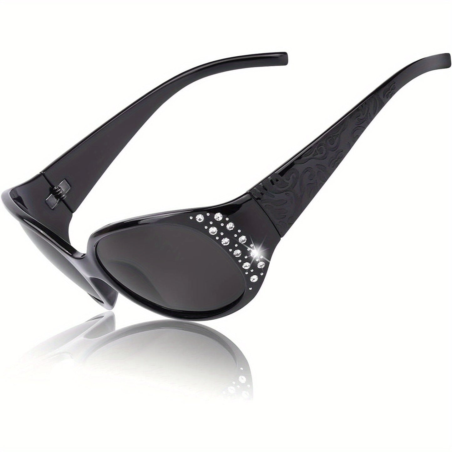 Women's Polarized Wraparound Sunglasses Rhinestone Detail UV Protection Gradient Lens Oversized Shield Shades 4 Colors