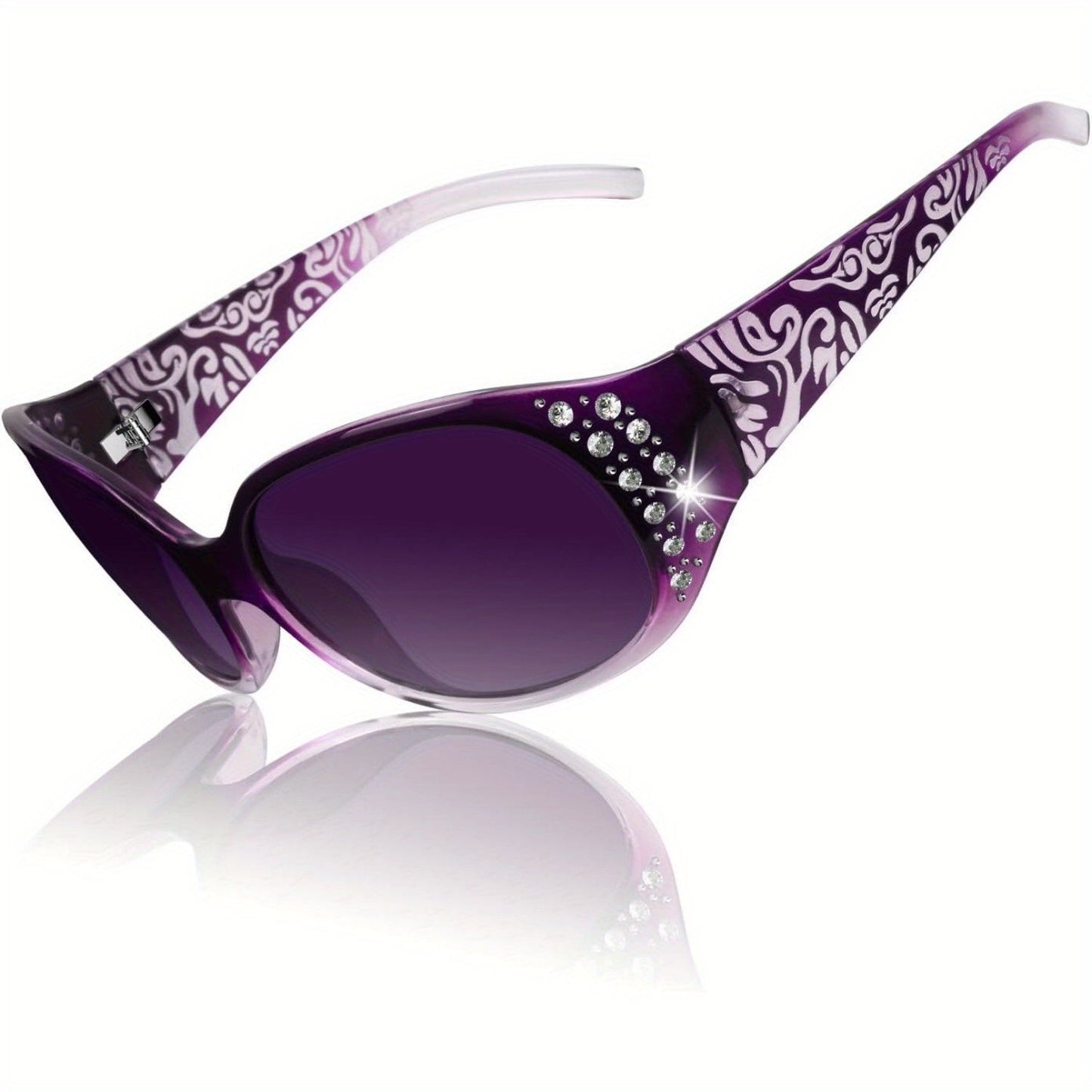 Women's Polarized Wraparound Sunglasses Rhinestone Detail UV Protection Gradient Lens Oversized Shield Shades 4 Colors