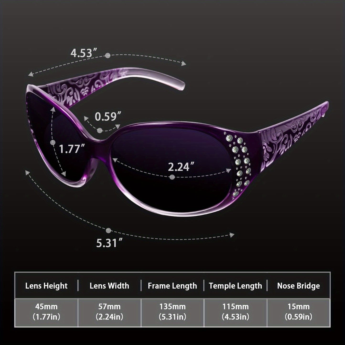 Women's Polarized Wraparound Sunglasses Rhinestone Detail UV Protection Gradient Lens Oversized Shield Shades 4 Colors