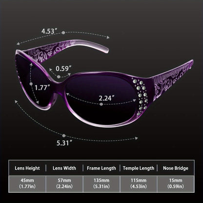 Women's Polarized Wraparound Sunglasses Rhinestone Detail UV Protection Gradient Lens Oversized Shield Shades 4 Colors