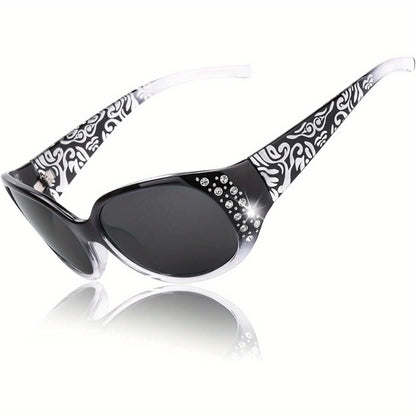 Women's Polarized Wraparound Sunglasses Rhinestone Detail UV Protection Gradient Lens Oversized Shield Shades 4 Colors