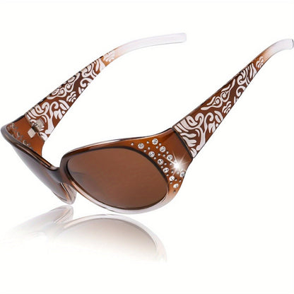 Women's Polarized Wraparound Sunglasses Rhinestone Detail UV Protection Gradient Lens Oversized Shield Shades 4 Colors