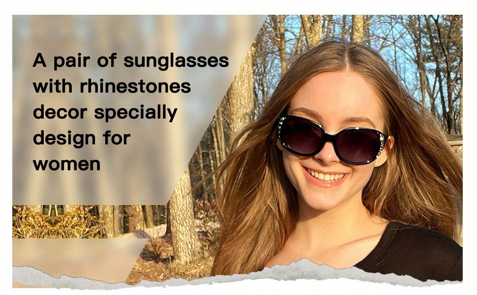 Women's Polarized Wraparound Sunglasses Rhinestone Detail UV Protection Gradient Lens Oversized Shield Shades 4 Colors