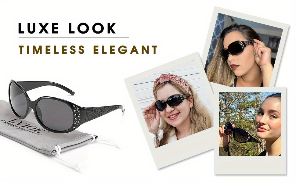 Women's Polarized Wraparound Sunglasses Rhinestone Detail UV Protection Gradient Lens Oversized Shield Shades 4 Colors
