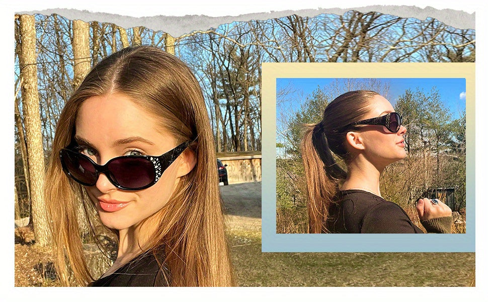 Women's Polarized Wraparound Sunglasses Rhinestone Detail UV Protection Gradient Lens Oversized Shield Shades 4 Colors