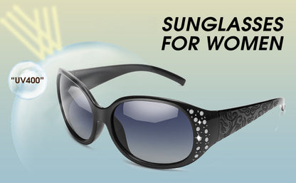 Women's Polarized Wraparound Sunglasses Rhinestone Detail UV Protection Gradient Lens Oversized Shield Shades 4 Colors