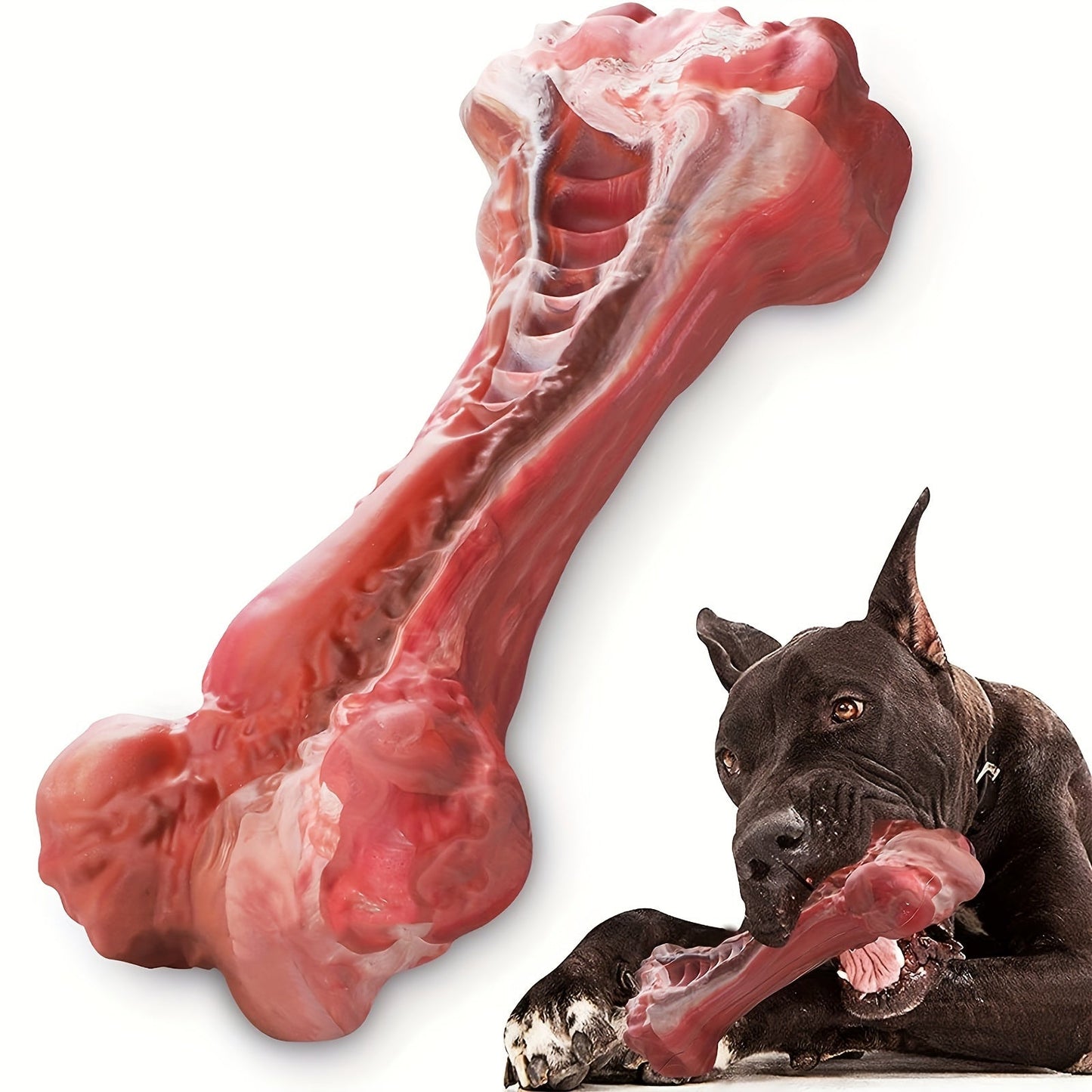 Indestructible Dog Chew Toy for Aggressive Chewers, Durable Natural Rubber Bone Chew Toy for Teeth Cleaning & Interactive Play, Non-Toxic Dog Bone for Small, Medium & Large Breeds – L Size 5.91 Inch
