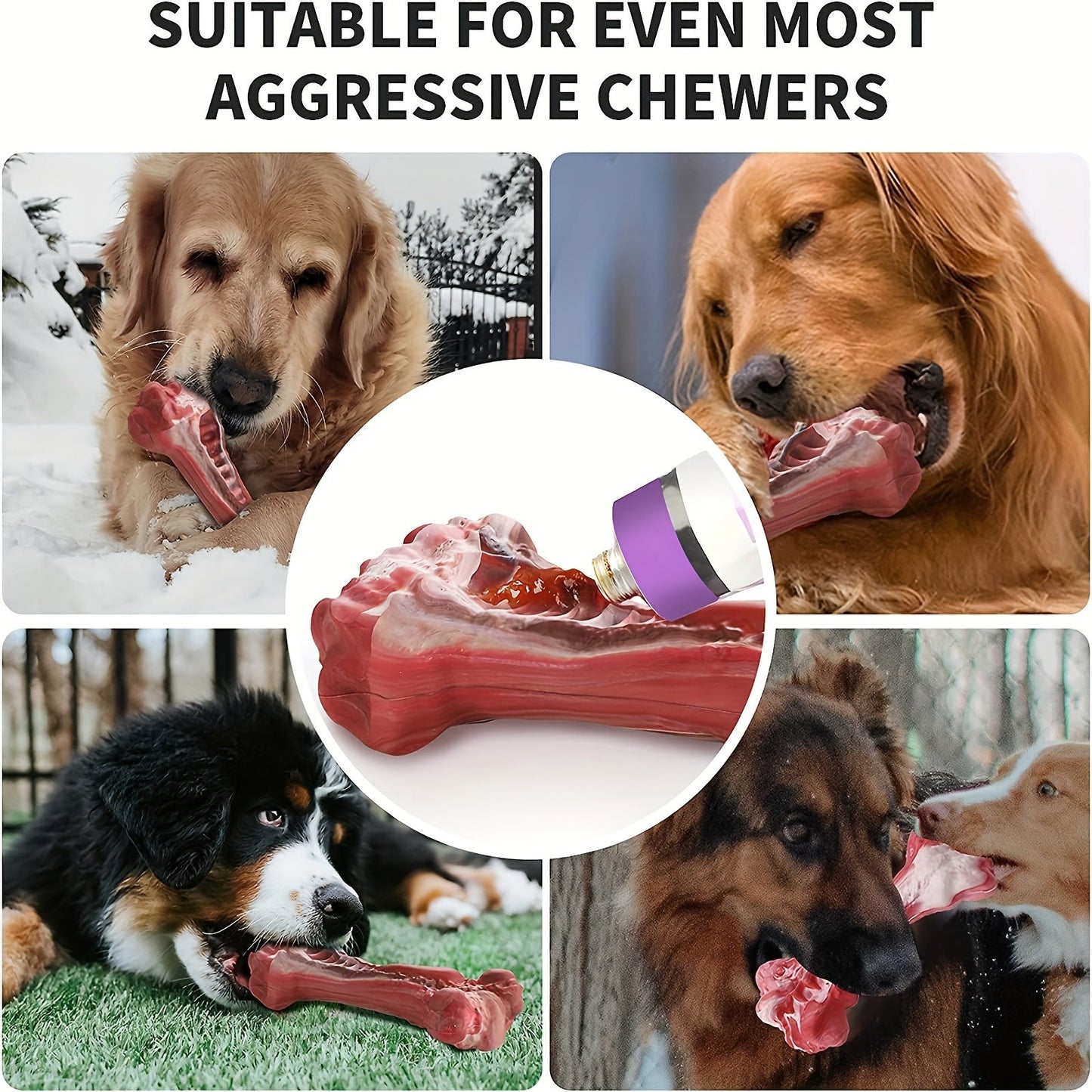 Indestructible Dog Chew Toy for Aggressive Chewers, Durable Natural Rubber Bone Chew Toy for Teeth Cleaning & Interactive Play, Non-Toxic Dog Bone for Small, Medium & Large Breeds – L Size 5.91 Inch
