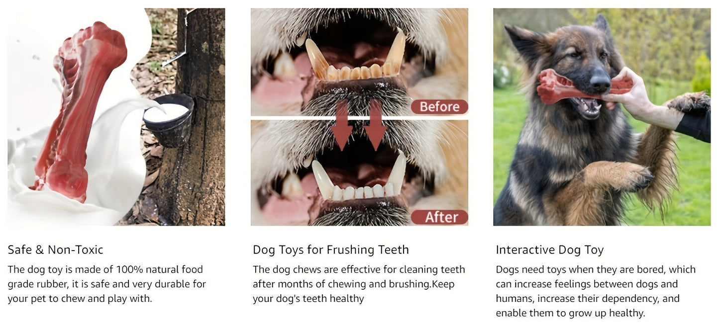 Indestructible Dog Chew Toy for Aggressive Chewers, Durable Natural Rubber Bone Chew Toy for Teeth Cleaning & Interactive Play, Non-Toxic Dog Bone for Small, Medium & Large Breeds – L Size 5.91 Inch