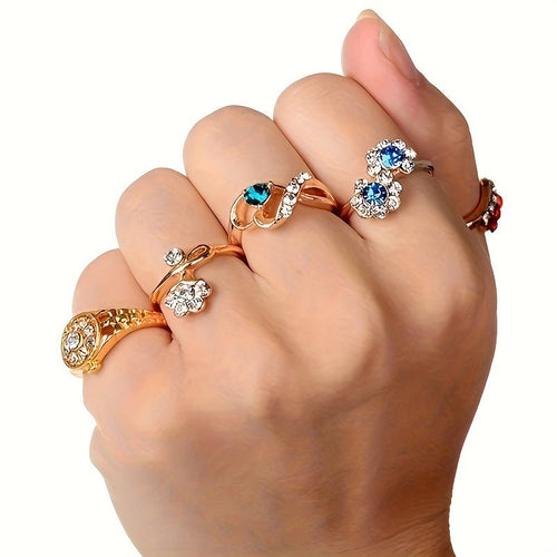 10PCS Stainless Steel Stacking Rings Set for Women – Adjustable Boho Rings with Colorful CZ Gems, Hypoallergenic 316 Steel, Party Favors & Everyday Gift
