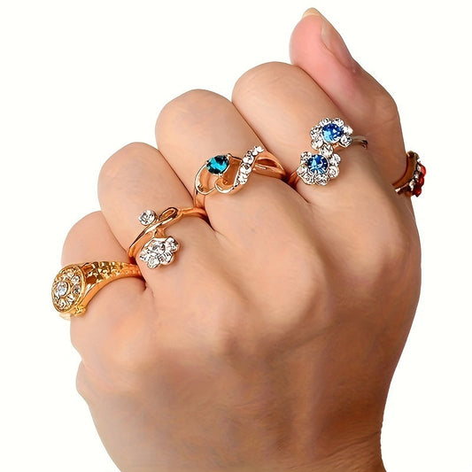 10PCS Stainless Steel Stacking Rings Set for Women – Adjustable Boho Rings with Colorful CZ Gems, Hypoallergenic 316 Steel, Party Favors & Everyday Gift