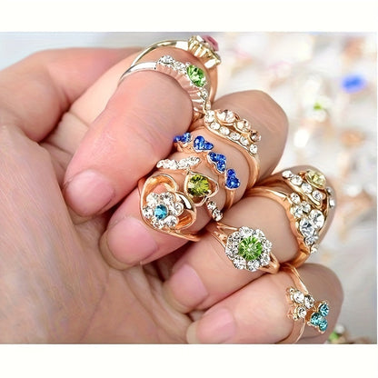 10PCS Stainless Steel Stacking Rings Set for Women – Adjustable Boho Rings with Colorful CZ Gems, Hypoallergenic 316 Steel, Party Favors & Everyday Gift
