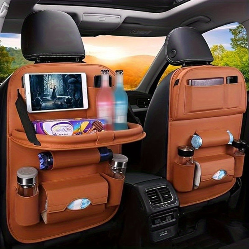Car Rear Seat Organizer 2PCS – Premium Integrated Storage Box with Foldable Table, Footrest, Cup Holder, Tissue Box, Umbrella Holder & Laptop Base, Ultimate Car Travel Companion for Backseat Passengers