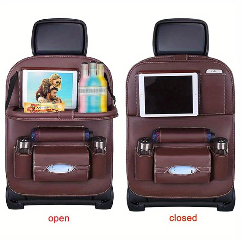 Car Rear Seat Organizer 2PCS – Premium Integrated Storage Box with Foldable Table, Footrest, Cup Holder, Tissue Box, Umbrella Holder & Laptop Base, Ultimate Car Travel Companion for Backseat Passengers