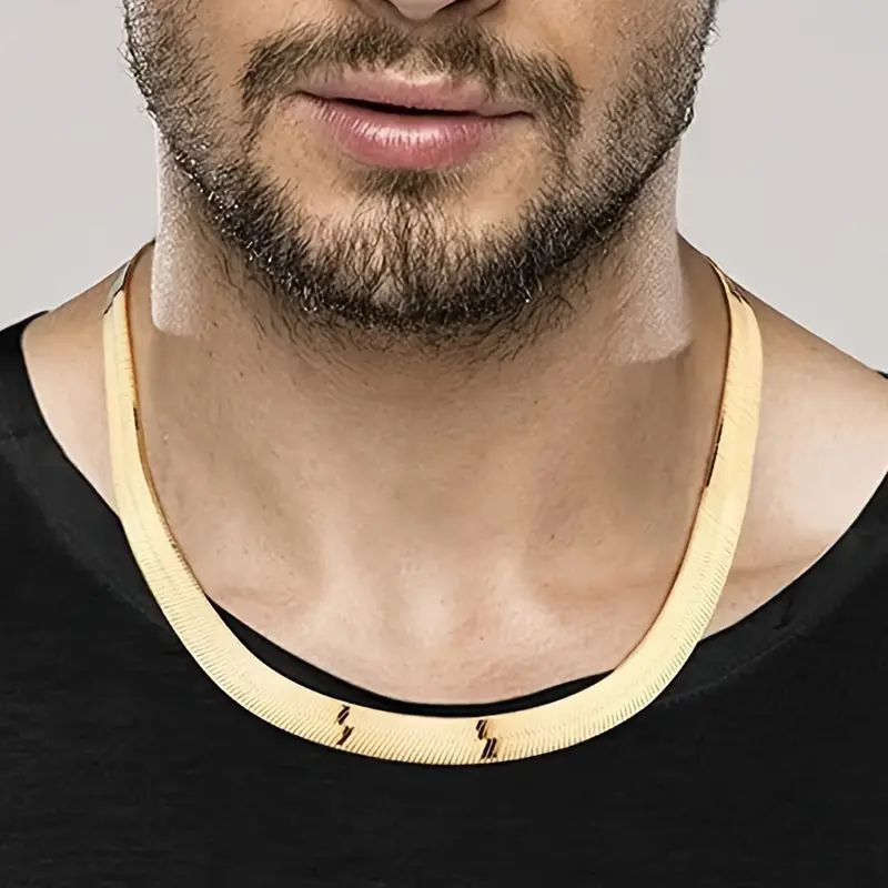 9mm Gold Plated Herringbone Chain Necklace for Men – Classic Clavicle Chain, Sleek Flat Serpentine Design, Copper Alloy, Perfect for Daily Wear, Parties, Christmas & Holiday Gifts