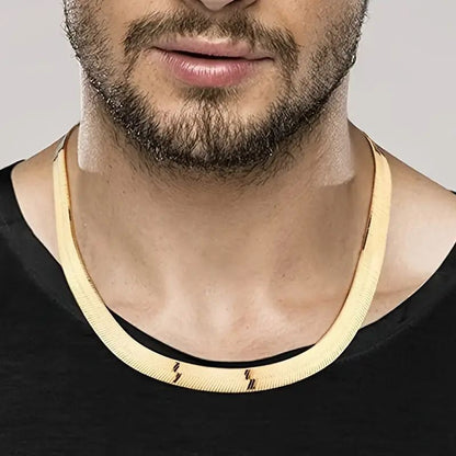 9mm Gold Plated Herringbone Chain Necklace for Men – Classic Clavicle Chain, Sleek Flat Serpentine Design, Copper Alloy, Perfect for Daily Wear, Parties, Christmas & Holiday Gifts
