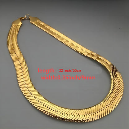 9mm Gold Plated Herringbone Chain Necklace for Men – Classic Clavicle Chain, Sleek Flat Serpentine Design, Copper Alloy, Perfect for Daily Wear, Parties, Christmas & Holiday Gifts
