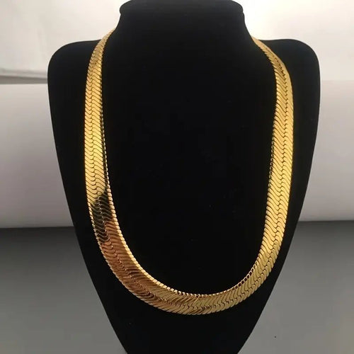 9mm Gold Plated Herringbone Chain Necklace for Men – Classic Clavicle Chain, Sleek Flat Serpentine Design, Copper Alloy, Perfect for Daily Wear, Parties, Christmas & Holiday Gifts