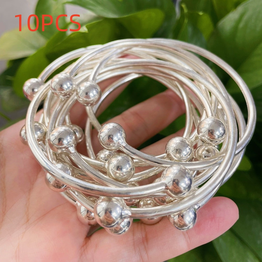 Handmade Thick Copper Silver Plated Stackable Boho Bangle Bracelets Set for Women West Indian Retro Style Daily Wear Special Events Gift 5pc or 10pc