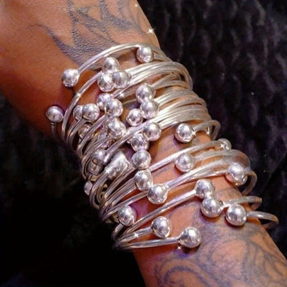 Handmade Thick Copper Silver Plated Stackable Boho Bangle Bracelets Set for Women West Indian Retro Style Daily Wear Special Events Gift 5pc or 10pc