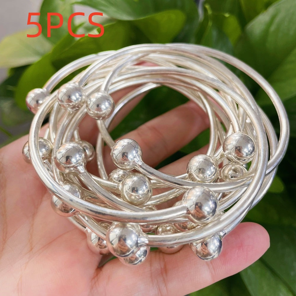 Handmade Thick Copper Silver Plated Stackable Boho Bangle Bracelets Set for Women West Indian Retro Style Daily Wear Special Events Gift 5pc or 10pc
