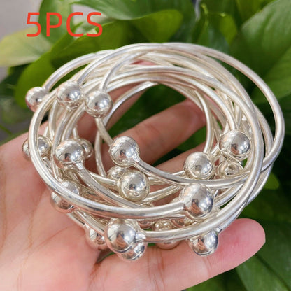 Handmade Thick Copper Silver Plated Stackable Boho Bangle Bracelets Set for Women West Indian Retro Style Daily Wear Special Events Gift 5pc or 10pc