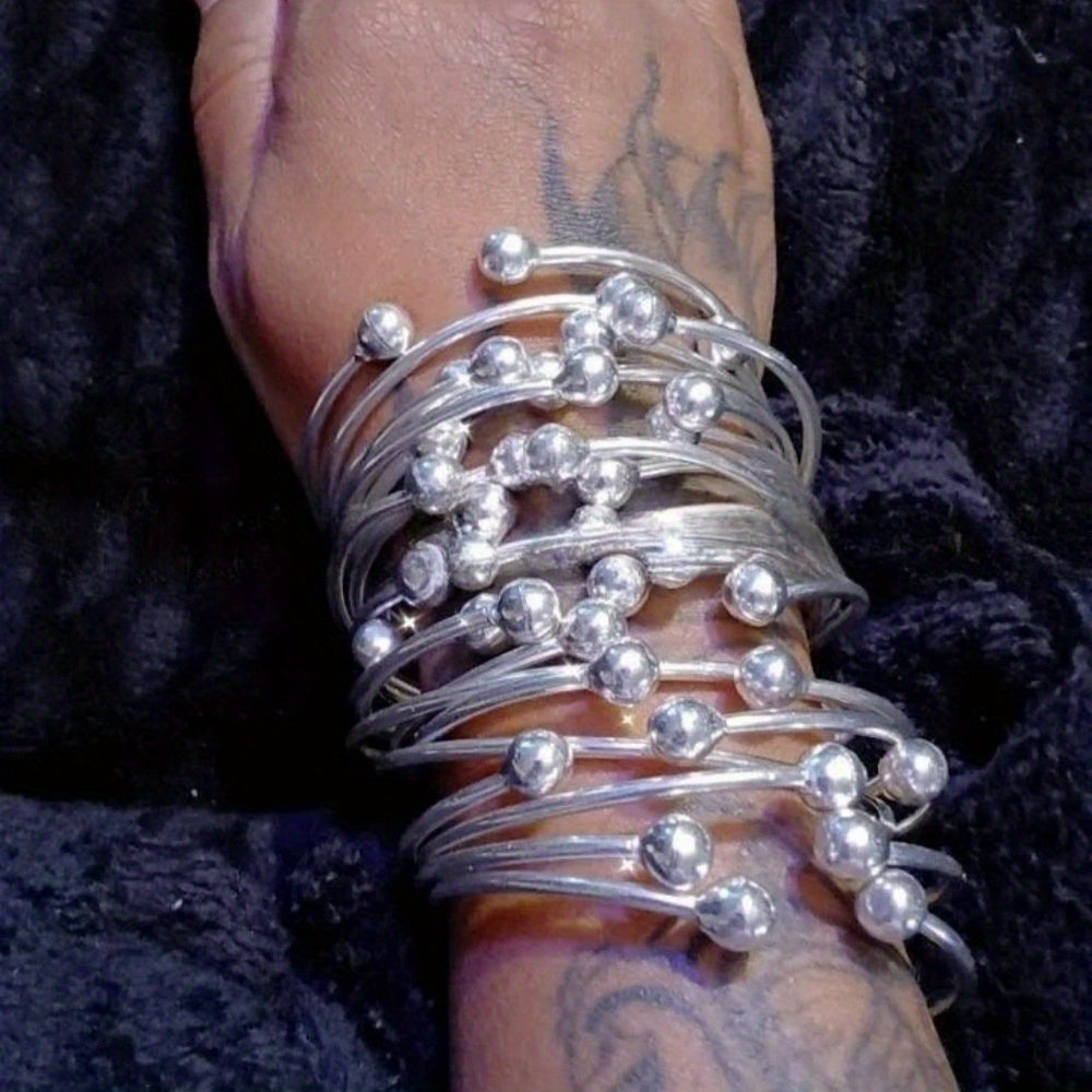 Handmade Thick Copper Silver Plated Stackable Boho Bangle Bracelets Set for Women West Indian Retro Style Daily Wear Special Events Gift 5pc or 10pc