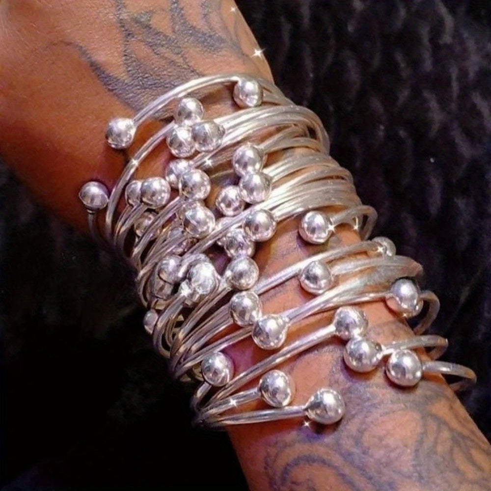 Handmade Thick Copper Silver Plated Stackable Boho Bangle Bracelets Set for Women West Indian Retro Style Daily Wear Special Events Gift 5pc or 10pc