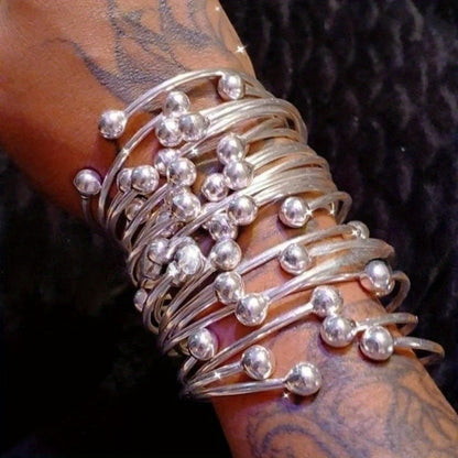 Handmade Thick Copper Silver Plated Stackable Boho Bangle Bracelets Set for Women West Indian Retro Style Daily Wear Special Events Gift 5pc or 10pc