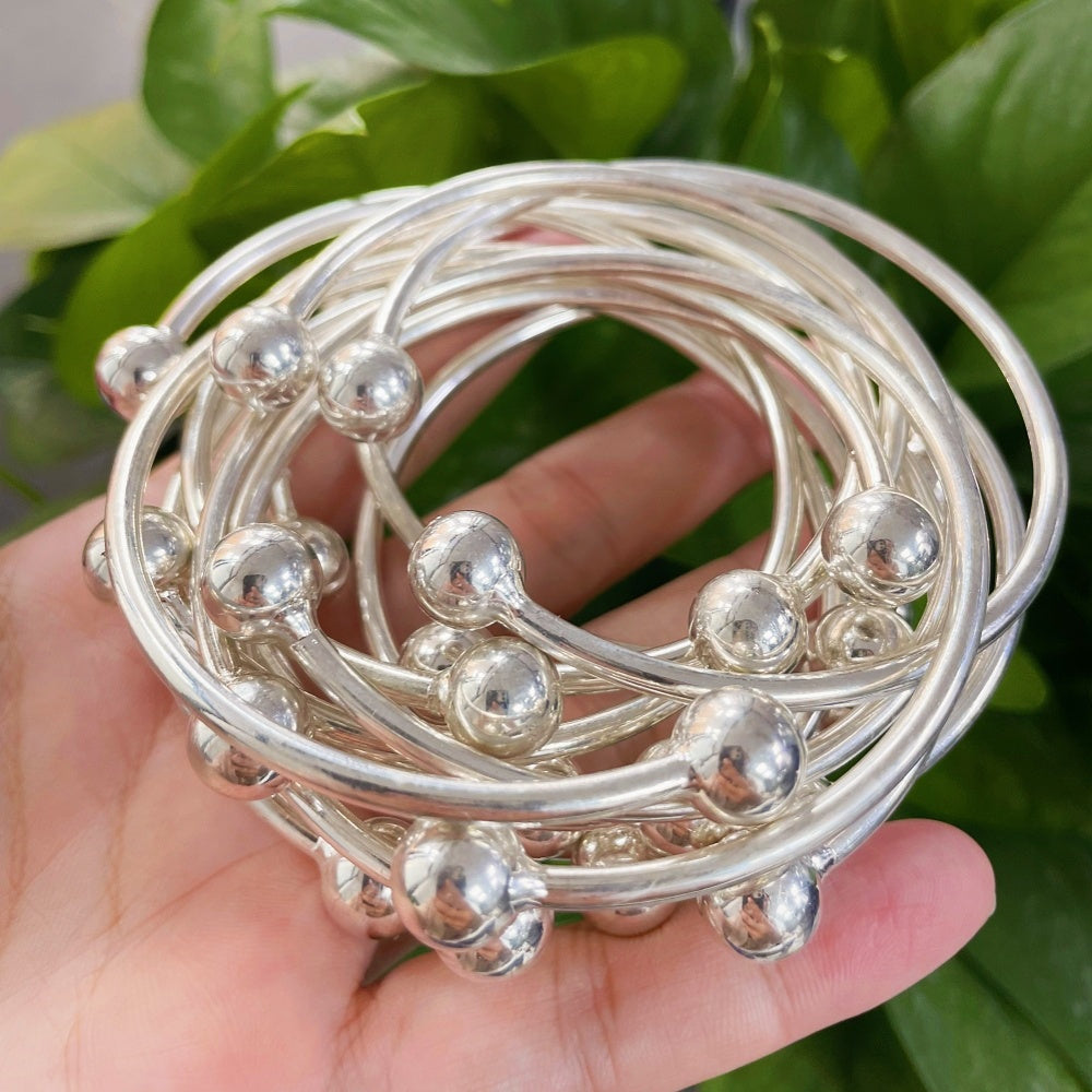 Handmade Thick Copper Silver Plated Stackable Boho Bangle Bracelets Set for Women West Indian Retro Style Daily Wear Special Events Gift 5pc or 10pc