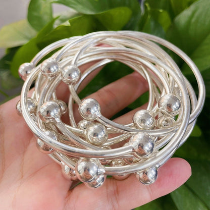 Handmade Thick Copper Silver Plated Stackable Boho Bangle Bracelets Set for Women West Indian Retro Style Daily Wear Special Events Gift 5pc or 10pc