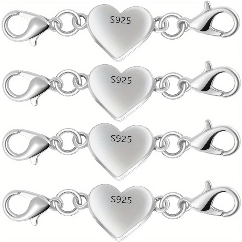 925 Silver Heart-Shaped Magnetic Necklace Clasps & Closures Multi-Pack - Easy-Connect Magnetic Clasp Converter for Jewelry Making, Chain Extender Connector for Necklaces & Bracelets, Gold & Silver