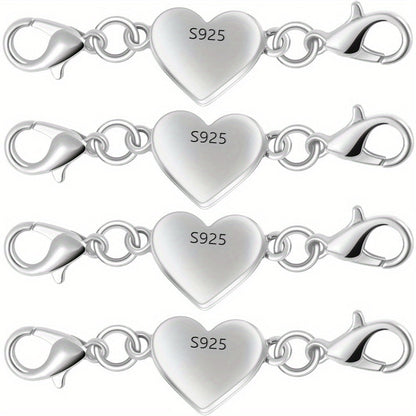 925 Silver Heart-Shaped Magnetic Necklace Clasps & Closures Multi-Pack - Easy-Connect Magnetic Clasp Converter for Jewelry Making, Chain Extender Connector for Necklaces & Bracelets, Gold & Silver