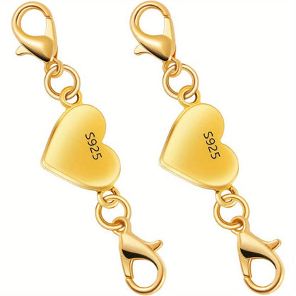 925 Silver Heart-Shaped Magnetic Necklace Clasps & Closures Multi-Pack - Easy-Connect Magnetic Clasp Converter for Jewelry Making, Chain Extender Connector for Necklaces & Bracelets, Gold & Silver