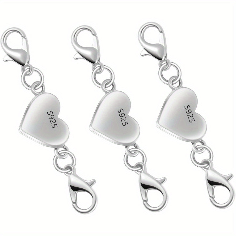 925 Silver Heart-Shaped Magnetic Necklace Clasps & Closures Multi-Pack - Easy-Connect Magnetic Clasp Converter for Jewelry Making, Chain Extender Connector for Necklaces & Bracelets, Gold & Silver