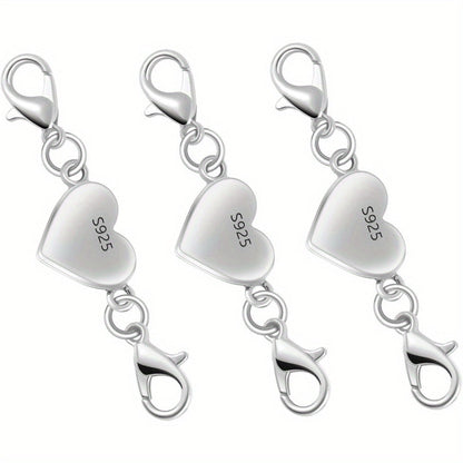 925 Silver Heart-Shaped Magnetic Necklace Clasps & Closures Multi-Pack - Easy-Connect Magnetic Clasp Converter for Jewelry Making, Chain Extender Connector for Necklaces & Bracelets, Gold & Silver