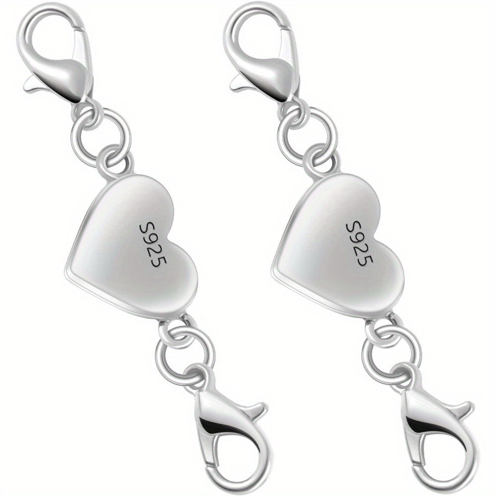 925 Silver Heart-Shaped Magnetic Necklace Clasps & Closures Multi-Pack - Easy-Connect Magnetic Clasp Converter for Jewelry Making, Chain Extender Connector for Necklaces & Bracelets, Gold & Silver