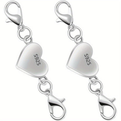 925 Silver Heart-Shaped Magnetic Necklace Clasps & Closures Multi-Pack - Easy-Connect Magnetic Clasp Converter for Jewelry Making, Chain Extender Connector for Necklaces & Bracelets, Gold & Silver
