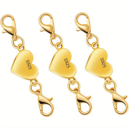 925 Silver Heart-Shaped Magnetic Necklace Clasps & Closures Multi-Pack - Easy-Connect Magnetic Clasp Converter for Jewelry Making, Chain Extender Connector for Necklaces & Bracelets, Gold & Silver