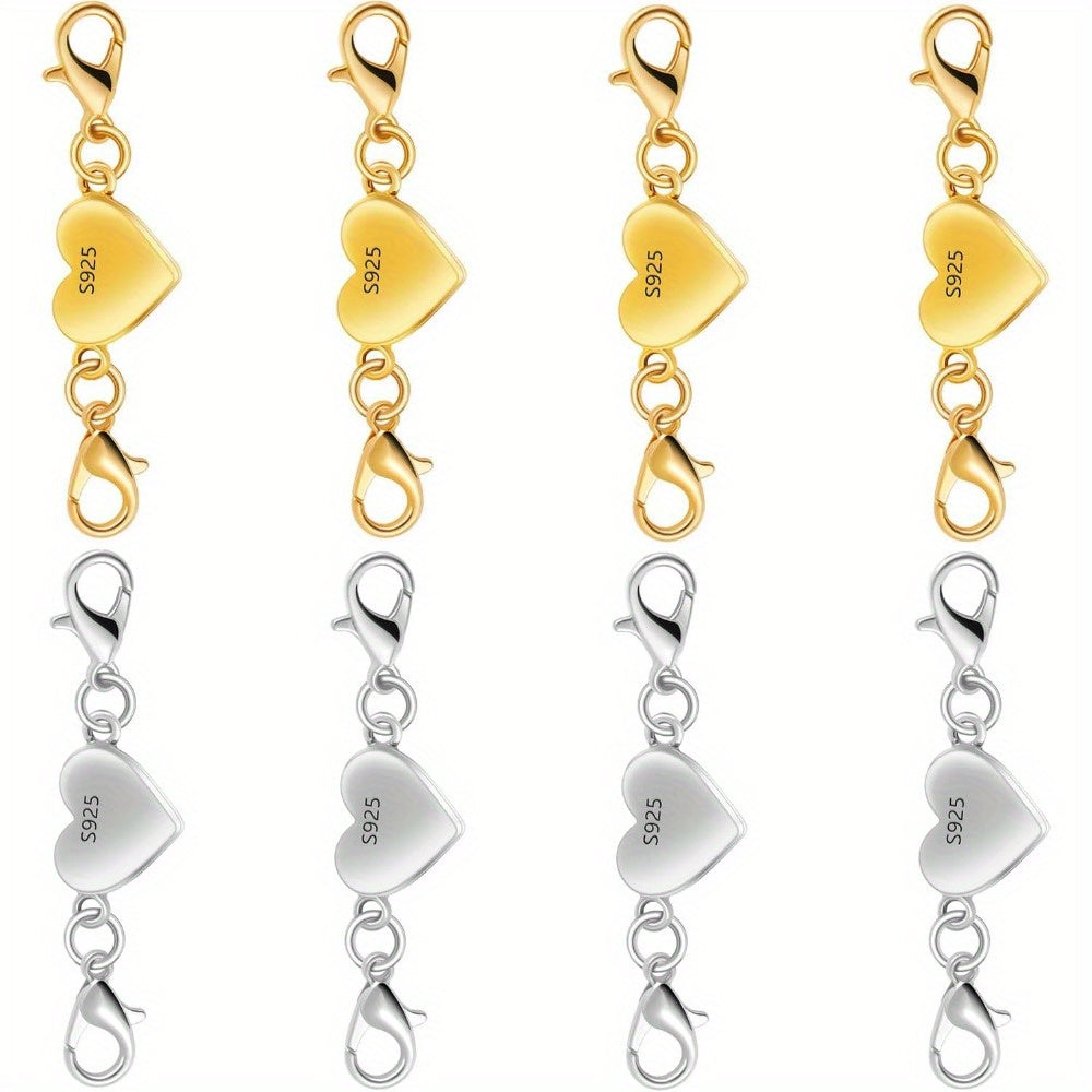 925 Silver Heart-Shaped Magnetic Necklace Clasps & Closures Multi-Pack - Easy-Connect Magnetic Clasp Converter for Jewelry Making, Chain Extender Connector for Necklaces & Bracelets, Gold & Silver
