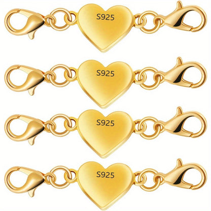 925 Silver Heart-Shaped Magnetic Necklace Clasps & Closures Multi-Pack - Easy-Connect Magnetic Clasp Converter for Jewelry Making, Chain Extender Connector for Necklaces & Bracelets, Gold & Silver