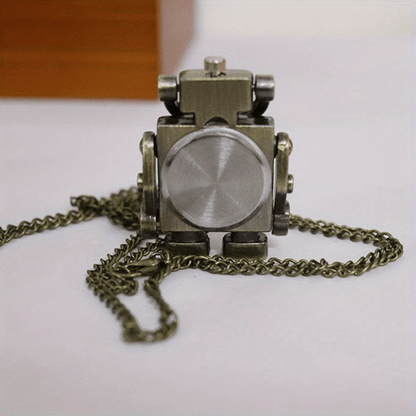 Vintage Robot Shape Quartz Pocket Watch Keychain – Retro Round Dial Zinc Alloy Pendant Bag Charm, Unique Christmas, Birthday & New Year Gift