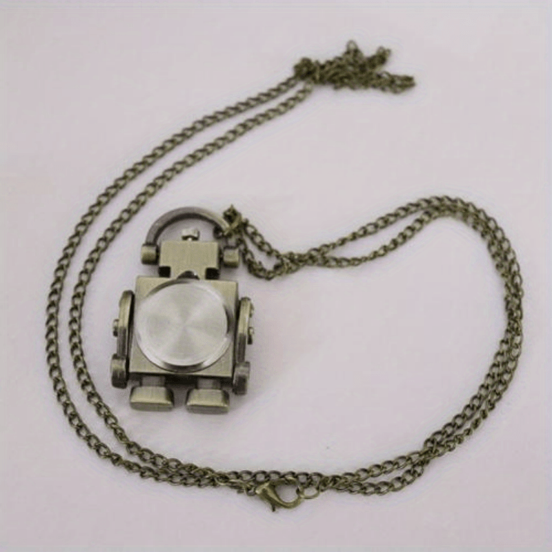 Vintage Robot Shape Quartz Pocket Watch Keychain – Retro Round Dial Zinc Alloy Pendant Bag Charm, Unique Christmas, Birthday & New Year Gift