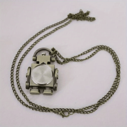 Vintage Robot Shape Quartz Pocket Watch Keychain – Retro Round Dial Zinc Alloy Pendant Bag Charm, Unique Christmas, Birthday & New Year Gift