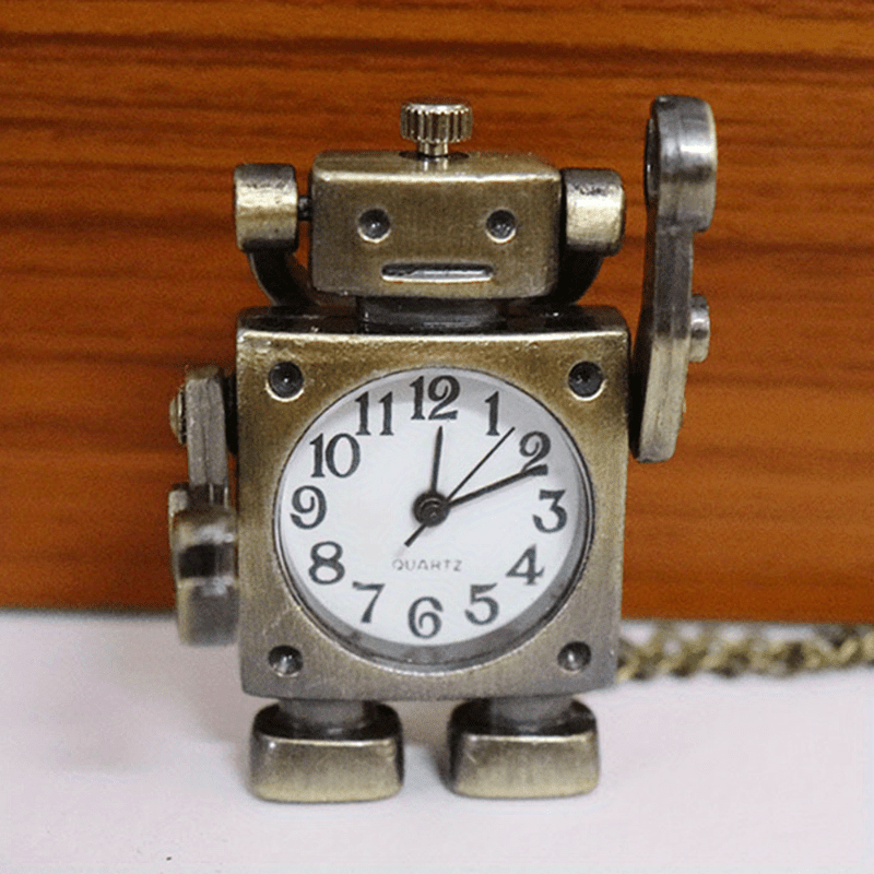 Vintage Robot Shape Quartz Pocket Watch Keychain – Retro Round Dial Zinc Alloy Pendant Bag Charm, Unique Christmas, Birthday & New Year Gift