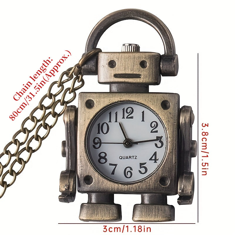 Vintage Robot Shape Quartz Pocket Watch Keychain – Retro Round Dial Zinc Alloy Pendant Bag Charm, Unique Christmas, Birthday & New Year Gift